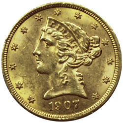 5 Dollars "Half Eagle" Gold Coin - Global Cash, the gold specialist in Lyon